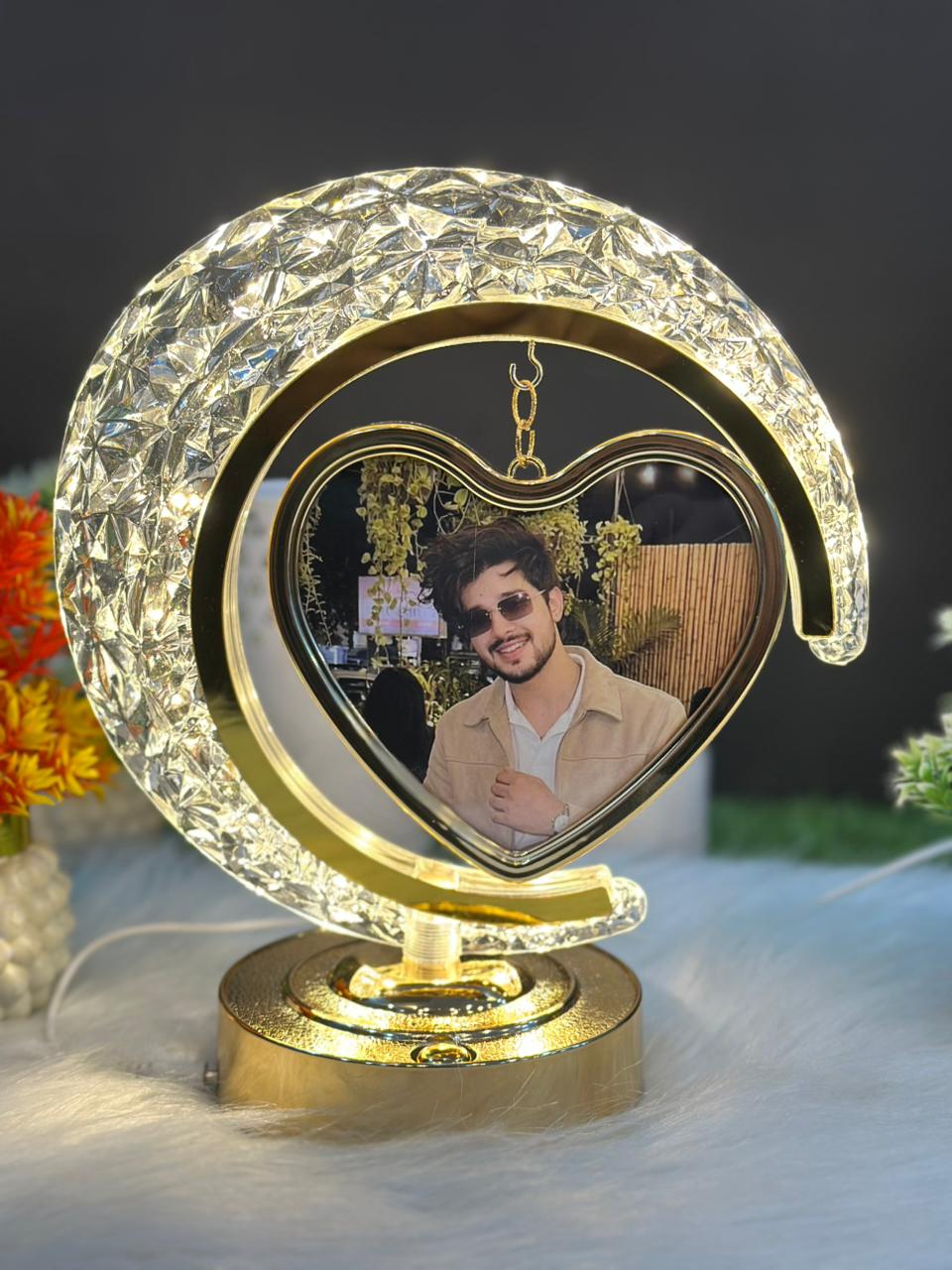 Luxury LED Crystal Moon Lamp with Heart Photo Frame