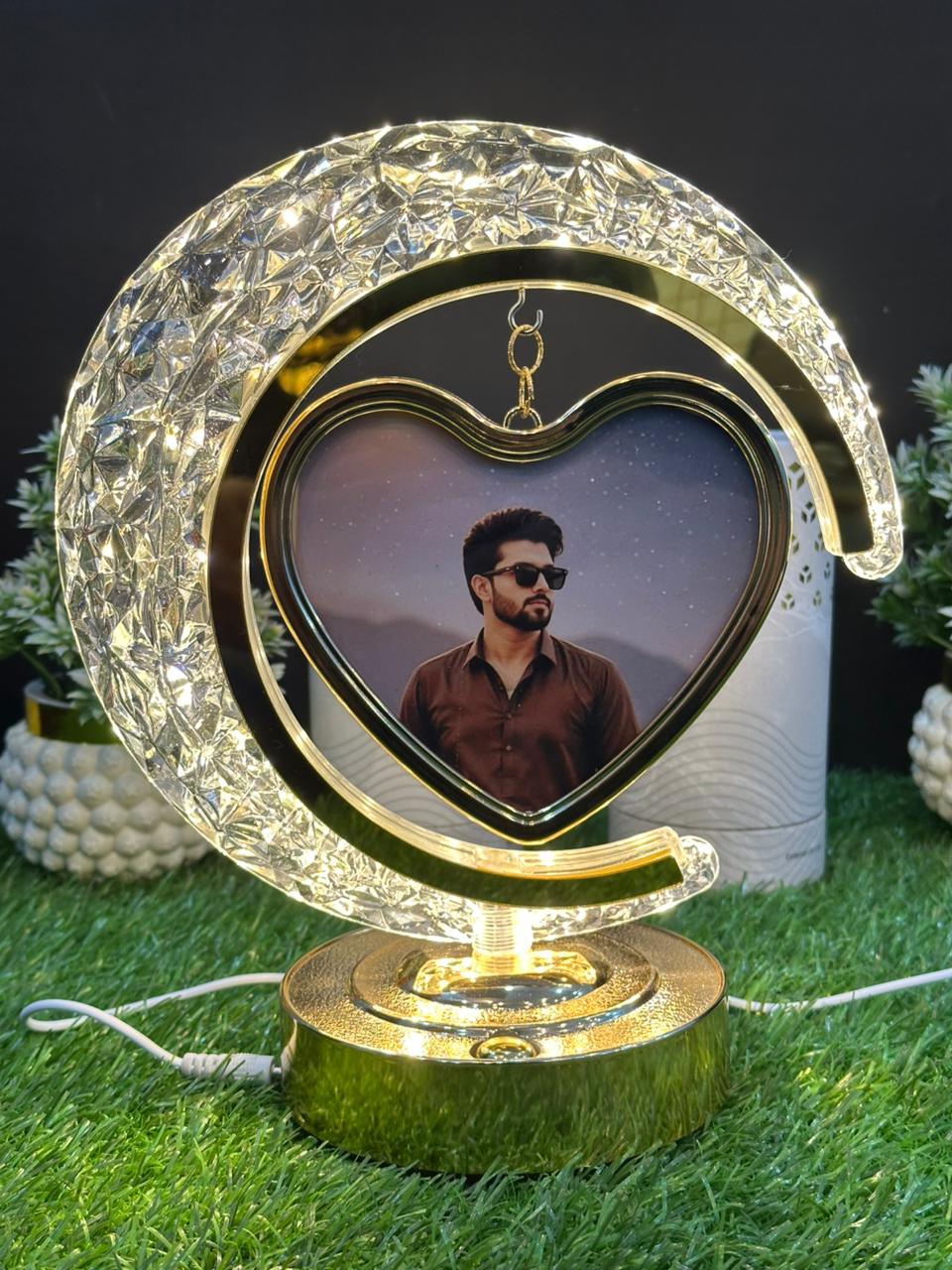 Luxury LED Crystal Moon Lamp with Heart Photo Frame