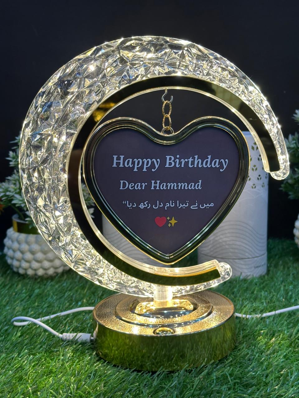 Luxury LED Crystal Moon Lamp with Heart Photo Frame